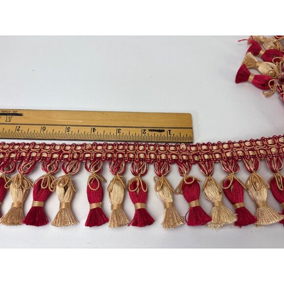 Decorative Red & Gold Tassel Trim Ribbon 1 yard + 20" Festive Accents Vtg - Picture 5 of 13